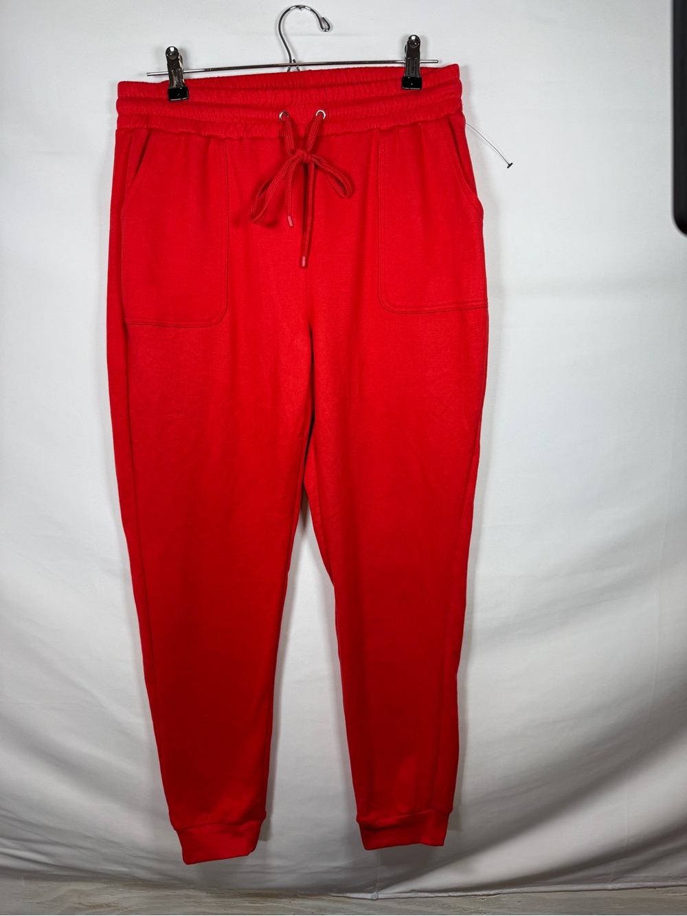 Rae Dunn Women’s Red Drawstring Jogger Sweatpants Pockets Fleece Lined Sz M MED